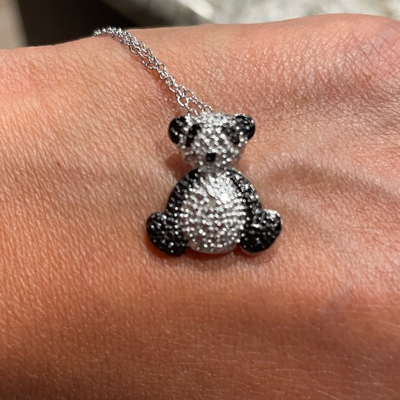 Silver Diamond Chip Panda & Necklace - Picture 1 of 5